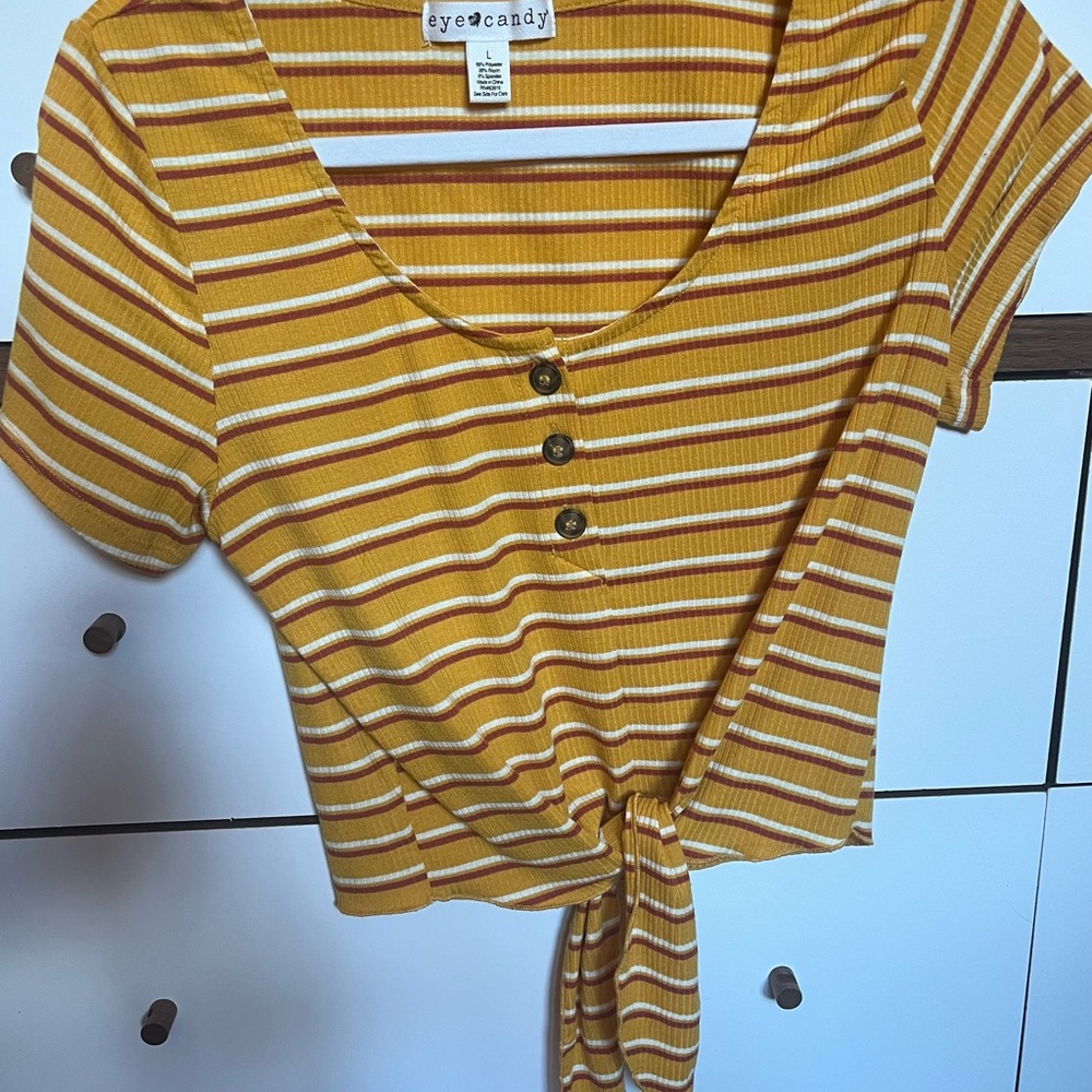 Eye Candy Gold and Black Crop Tie Front Blouse
